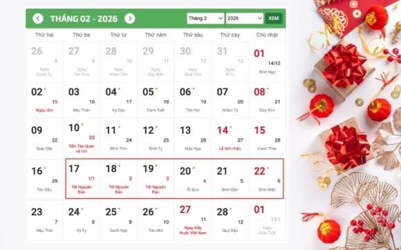tết 2026 1 Tết 2026, Tết Nguyên Đán 2026, lịch nghỉ tết