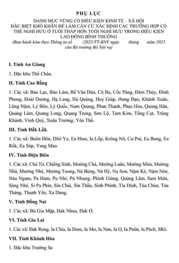 Nghỉ hưu sớm, người lao động, Vùng nào được nghỉ hưu sớm 5 tuổi
