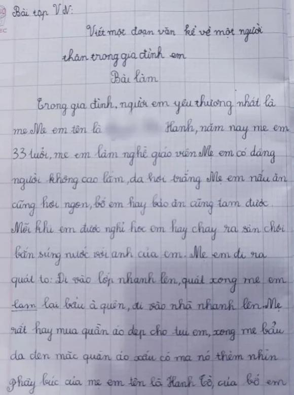 bài văn tả người thân, bài văn tả mẹ, giáo viên