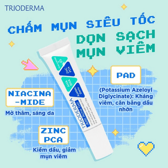 trioderma-4.png 0 kem chấm mụn, Trioderma Anti Acne Gel, chăm sóc da