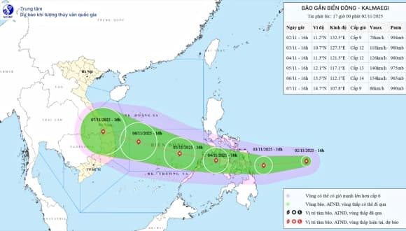 bão Kalmaegi, bão số 13, hướng di chuyển bão số 13