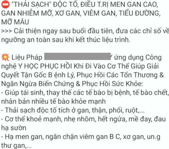 quảng cáo liệu trình “thải độc ngừa ung thư gan chỉ 3-5 buổi”, quảng cáo tràn lan trên MXH