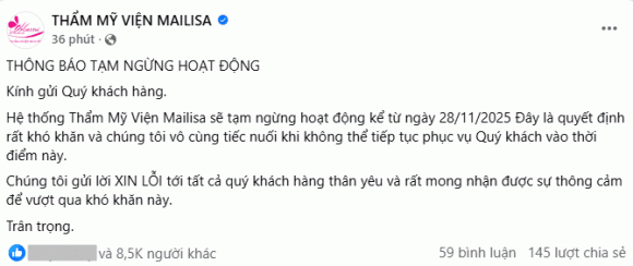 Thẩm mỹ viện Mailisa, Mailisa tạm dừng hoạt động